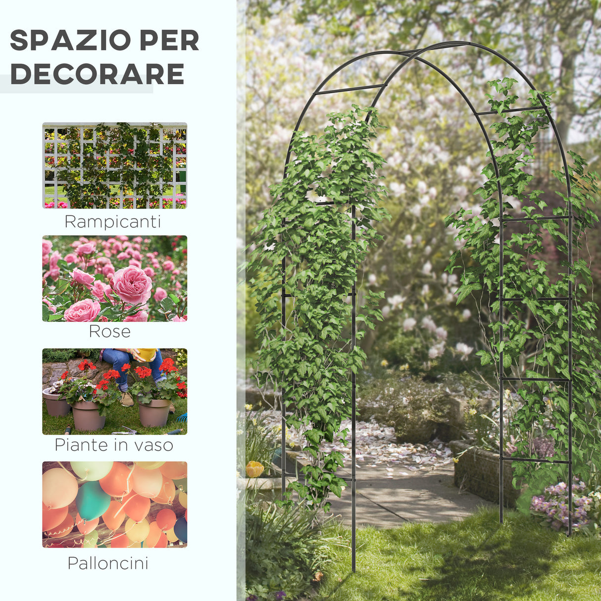 easycomfort easycomfort arco per rampicanti in metallo per giardino ed esterni 140x40x240cm nero