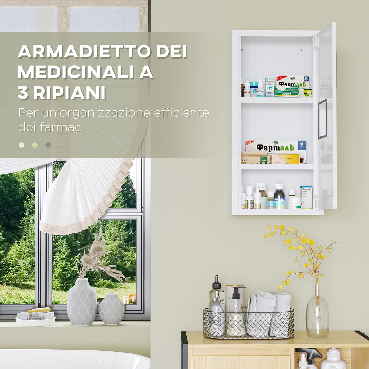 easycomfort easycomfort armadietto medicinali a 3 ripiani con porta magnetica in acciaio 30x12x60 cm bianco