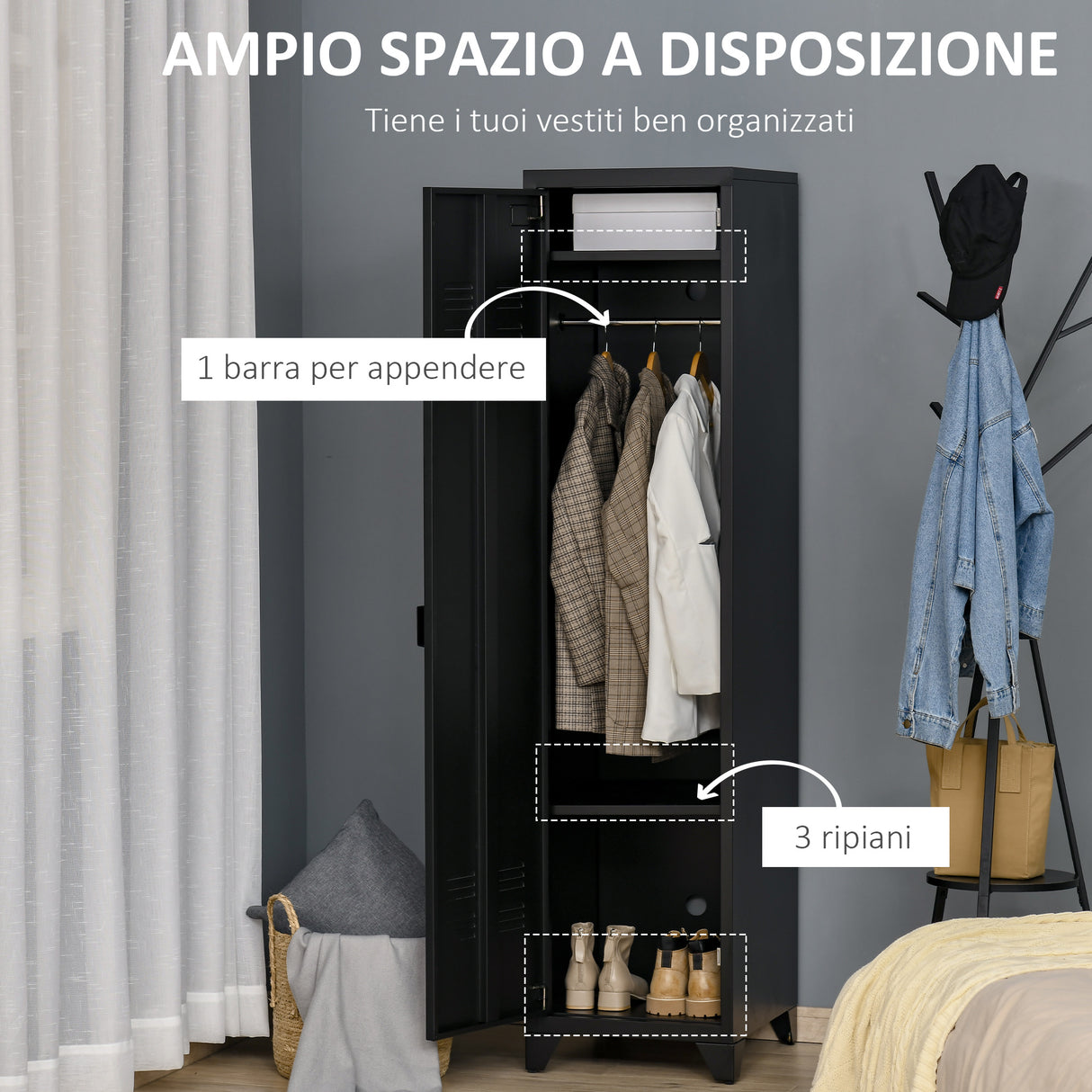 easycomfort easycomfort armadietto metallico stile industriale a unanta per ingresso e camera 43x50x180cm nero