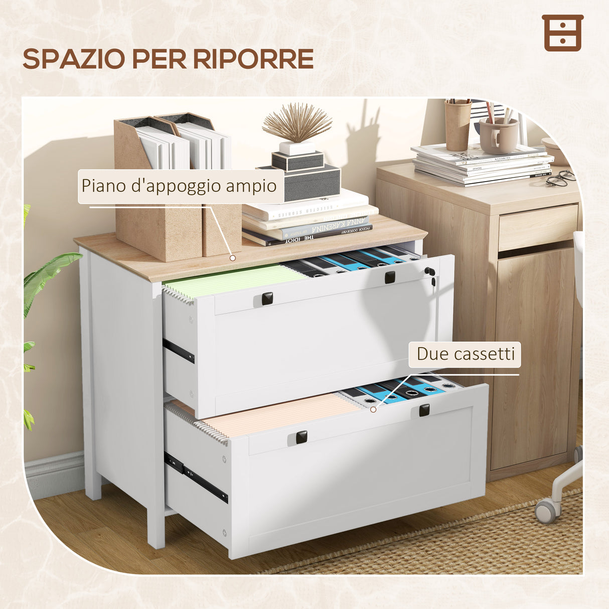 easycomfort easycomfort armadietto portadocumenti con 2 cassetti per cartelle a4 serratura e chiavi 76x40x76cm bianco