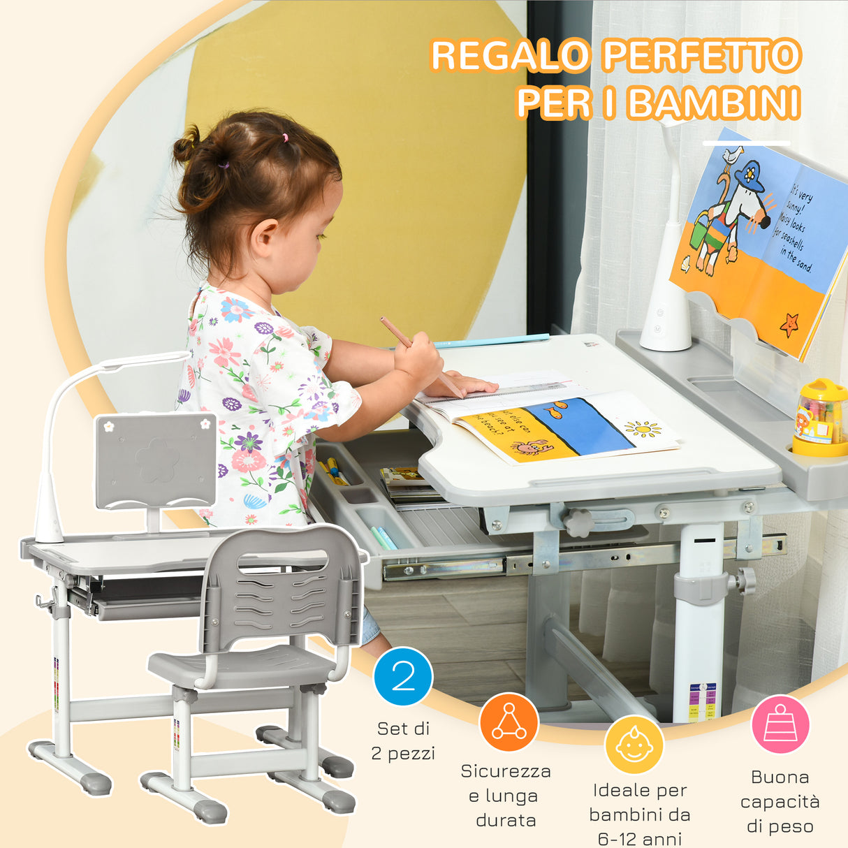 easycomfort easycomfort banco scuola con sedia per bambini 6 12 anni con altezza e inclinazione regolabile grigio
