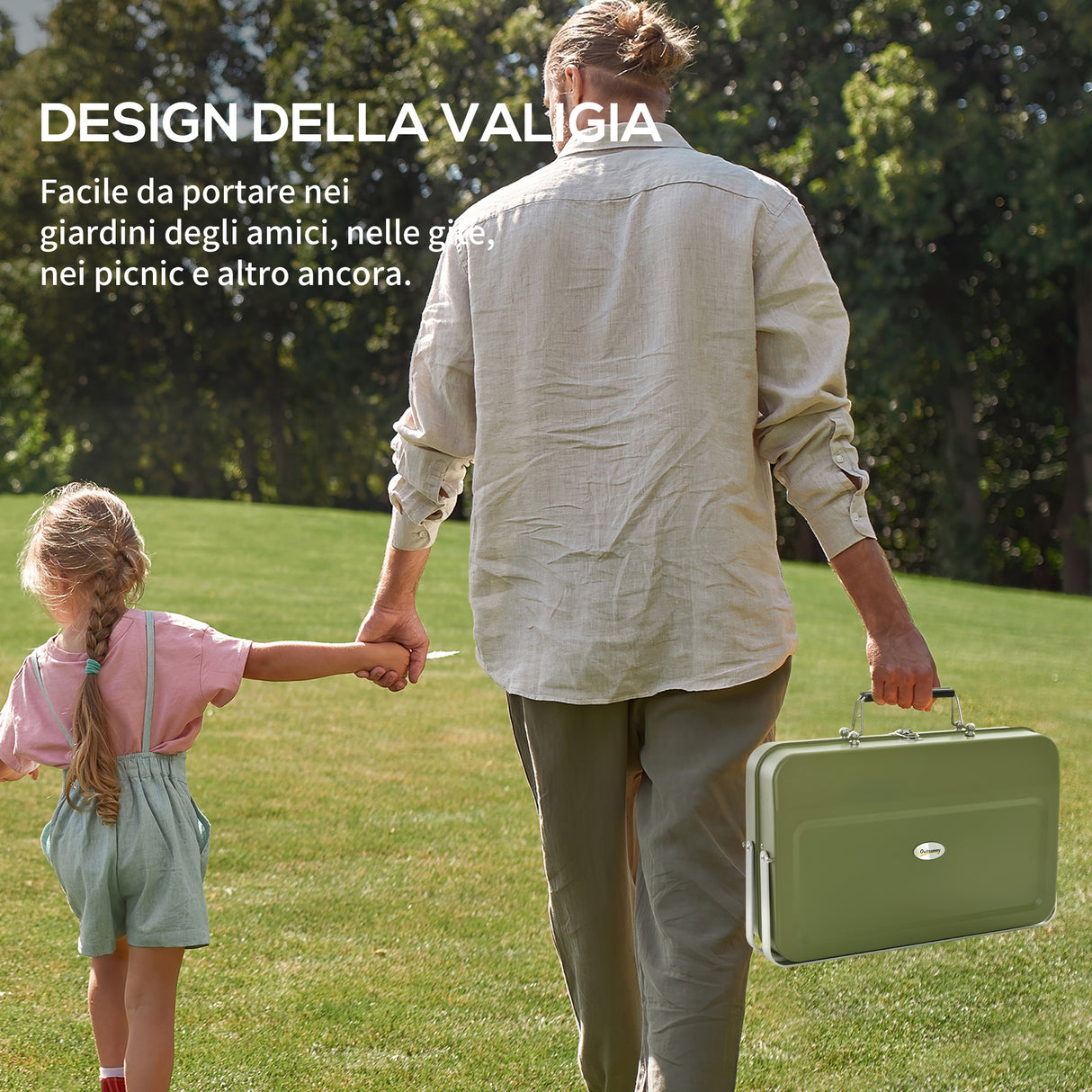 easycomfort easycomfort barbecue a carbonella portatile e pieghevole a valigetta con manico 47x30x28 cm verde