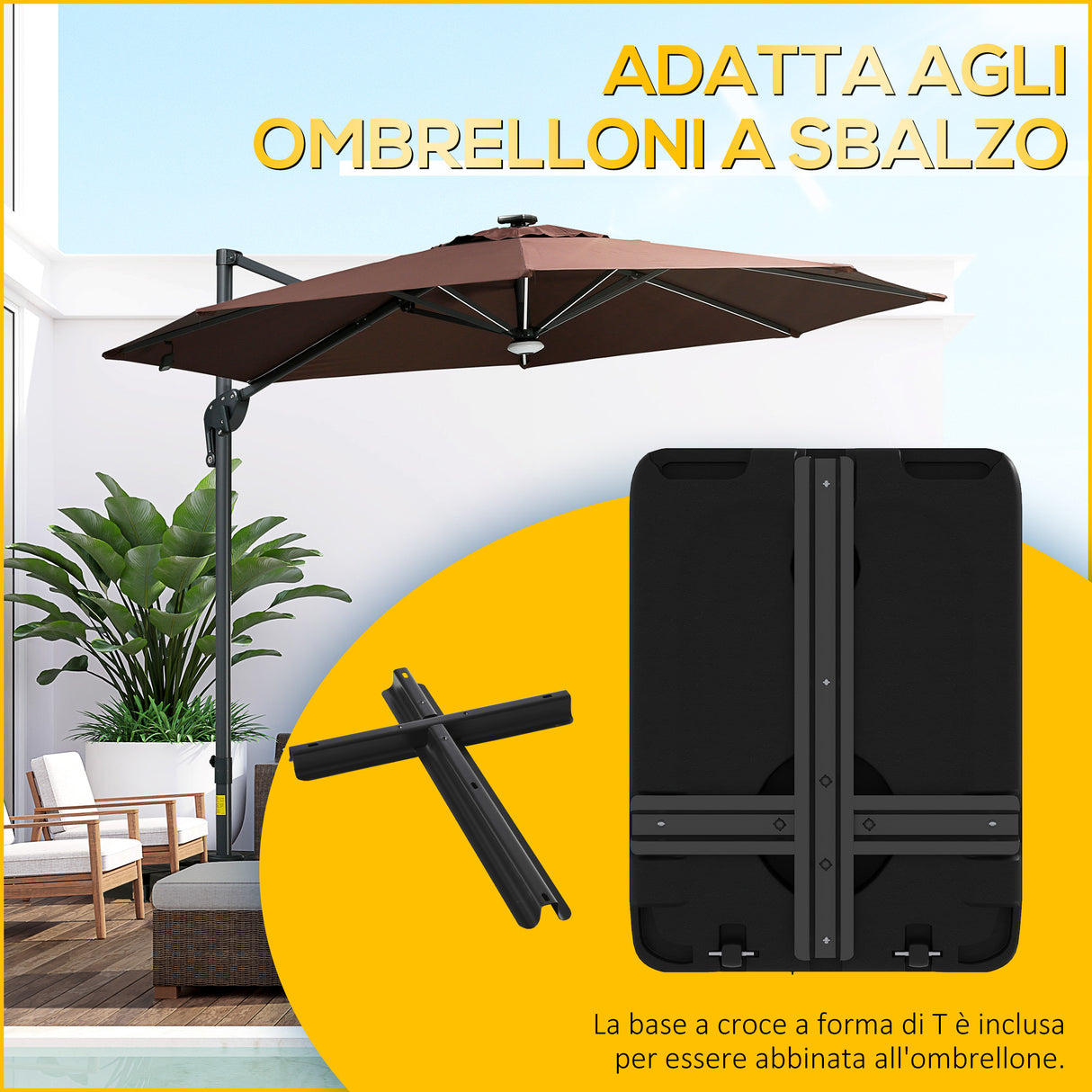 easycomfort easycomfort base ombrellone giardino riempibile con acqua e sabbia 70 90 kg ruote e maniglia in hdpe 80x60 cm nero