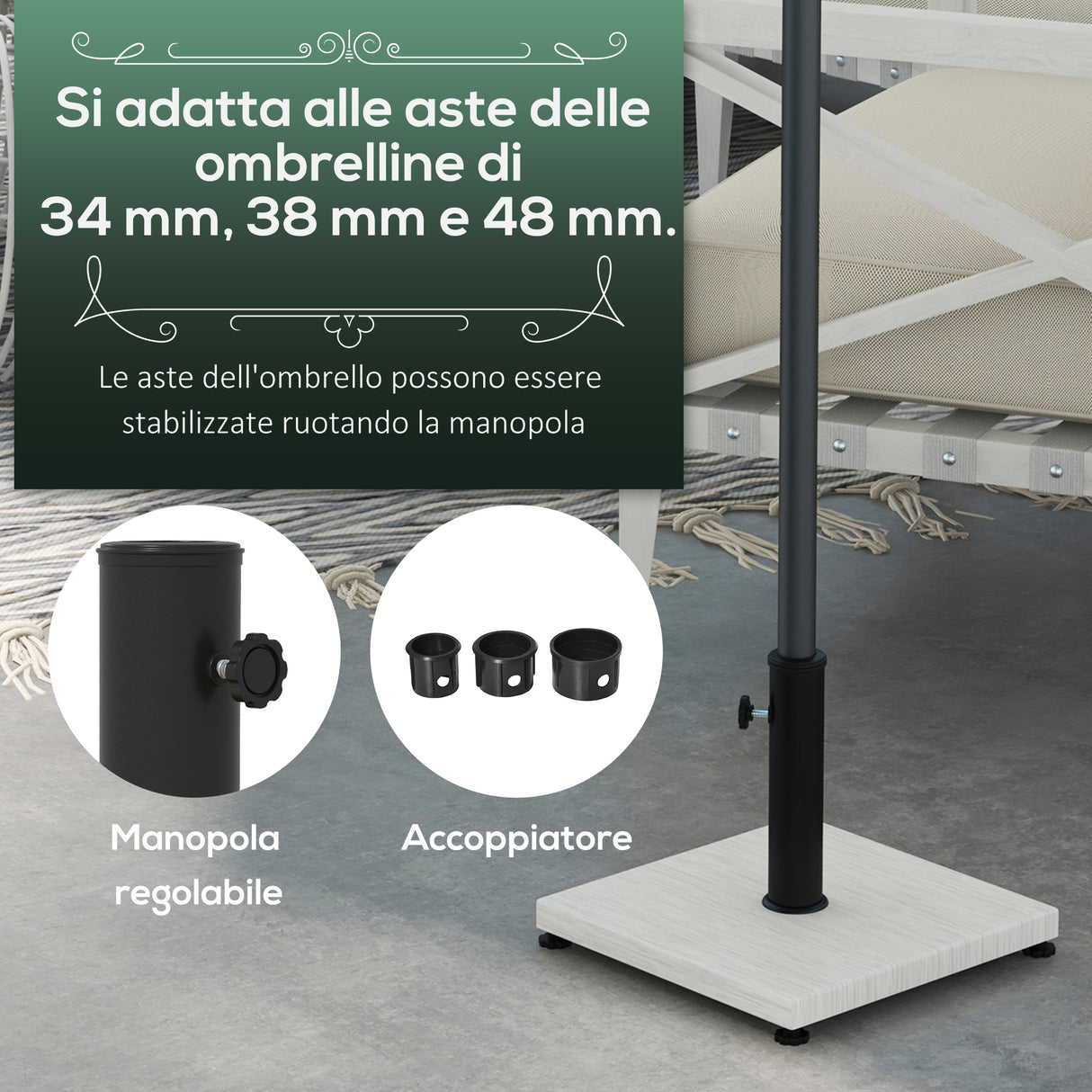 easycomfort easycomfort base per ombrellone da 25kg in metallo e cemento con effetto legno 45x45x33 5cm bianco