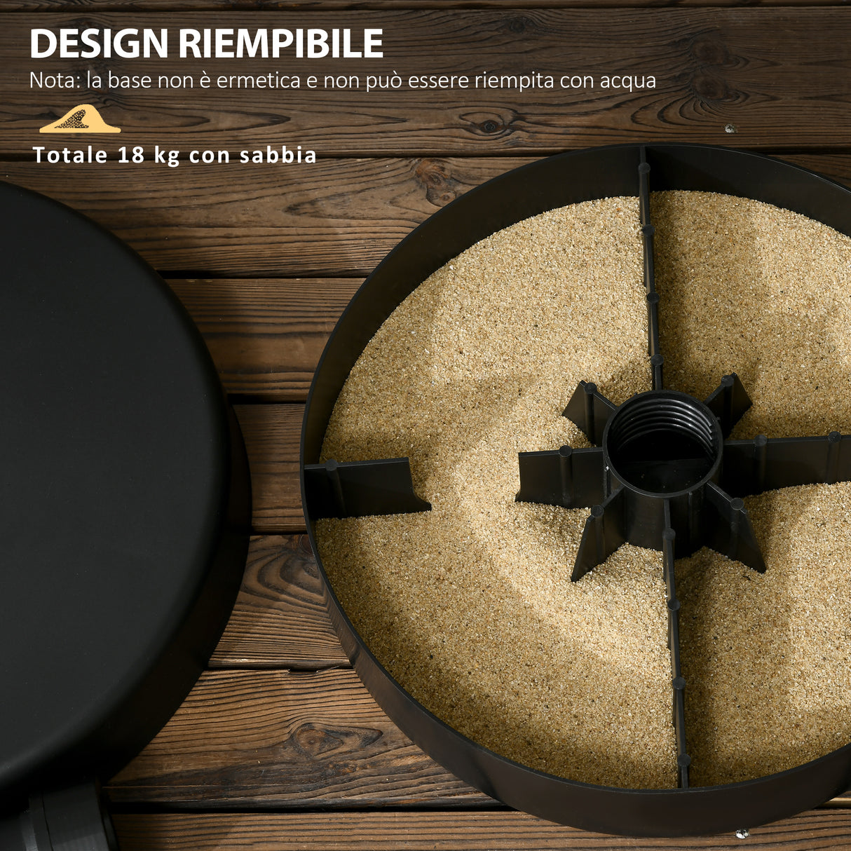 easycomfort easycomfort base per ombrellone da giardino in plastica pp max 18kg di peso 45x33 cm nero