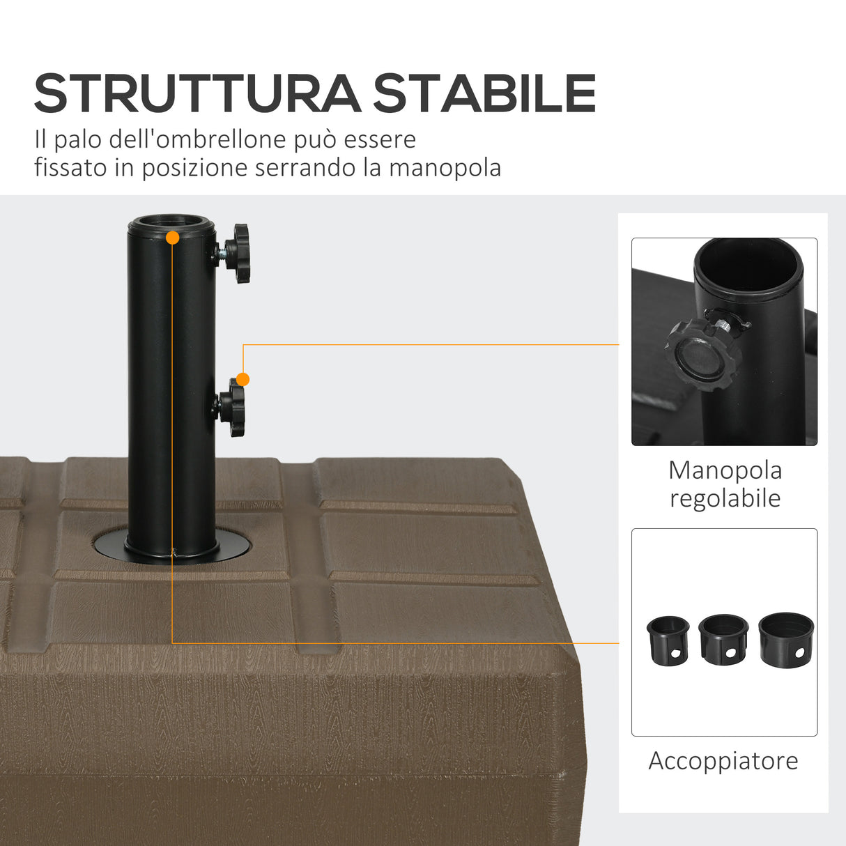 easycomfort easycomfort base per ombrellone da giardino riempibile con maniglia in hdpe e acciaio 49x49x36 5 cm marrone