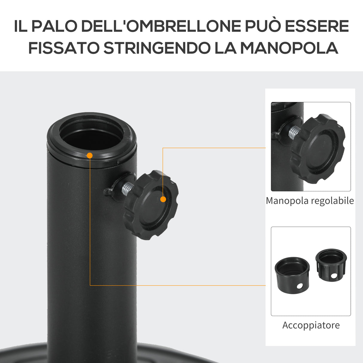 easycomfort easycomfort base per ombrellone rotonda 43cm da 13kg in cemento per pali da 38mm e 48mm nero