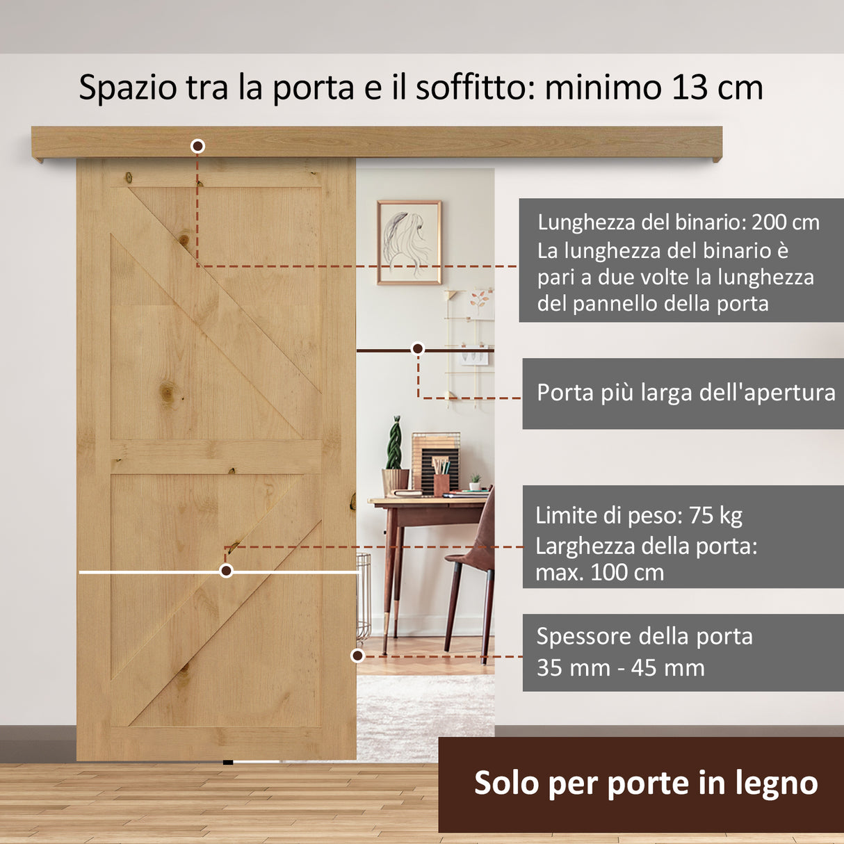 easycomfort easycomfort binario con kit di accessori per porte scorrevoli in stile rustico in legno