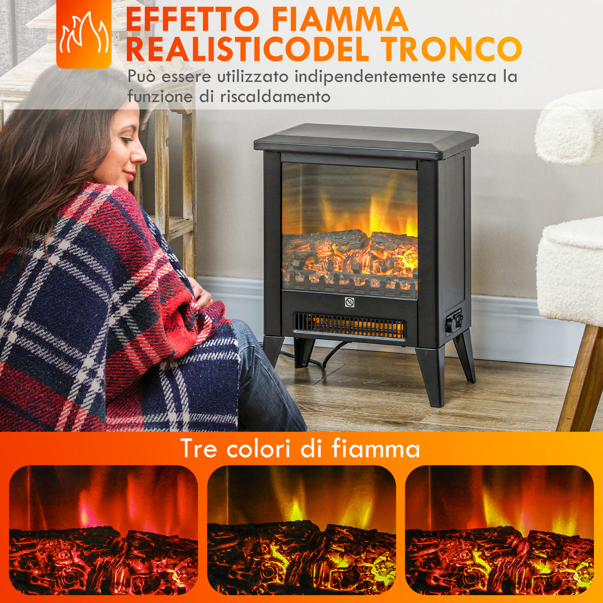 easycomfort easycomfort caminetto elettrico da 1800w con effetto fiamma a 3 intensita in metallo e vetro 36x21x47 cm nero