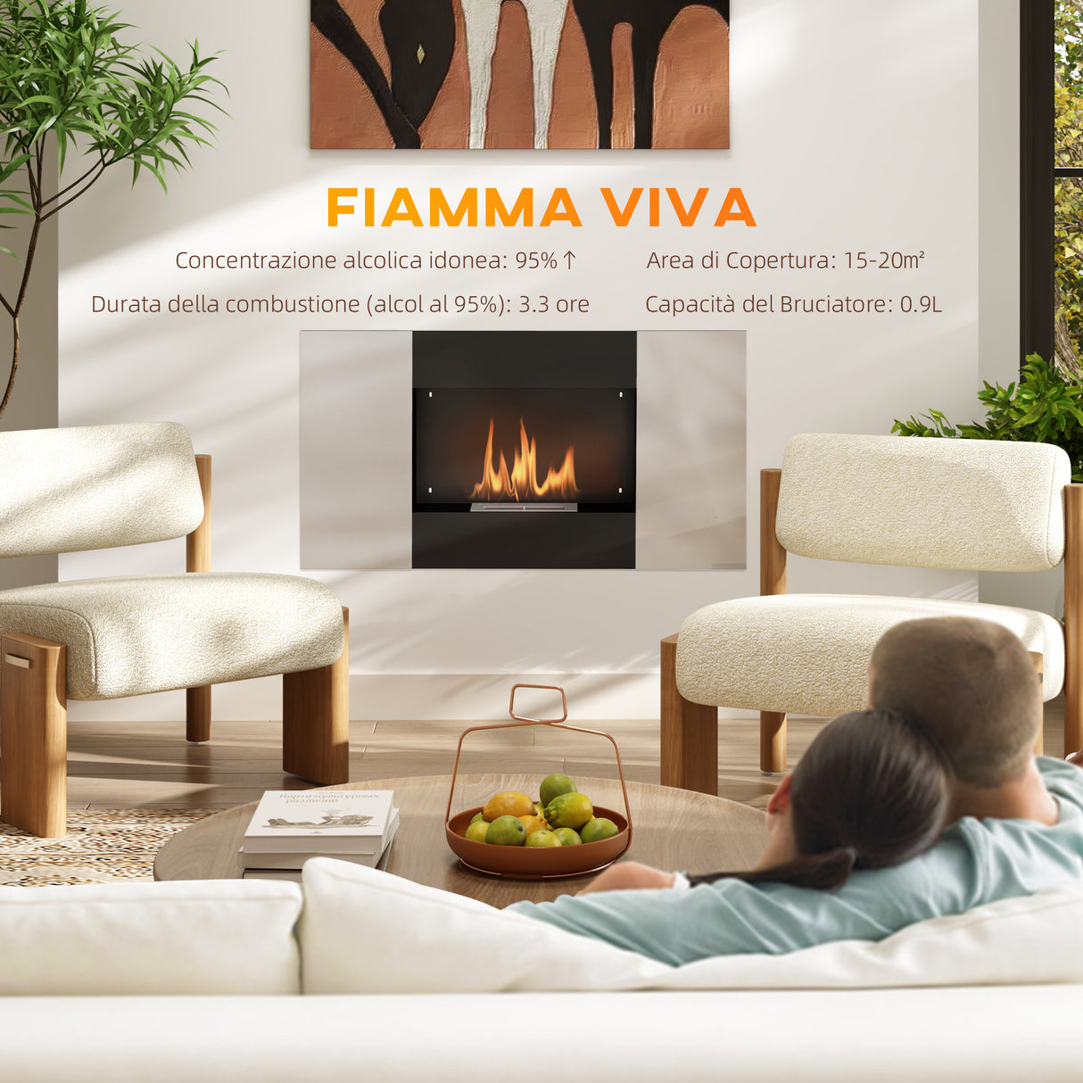 easycomfort easycomfort camino a bioetanolo 0 9l da parete in acciaio inox 100x15x54 cm nero e argento