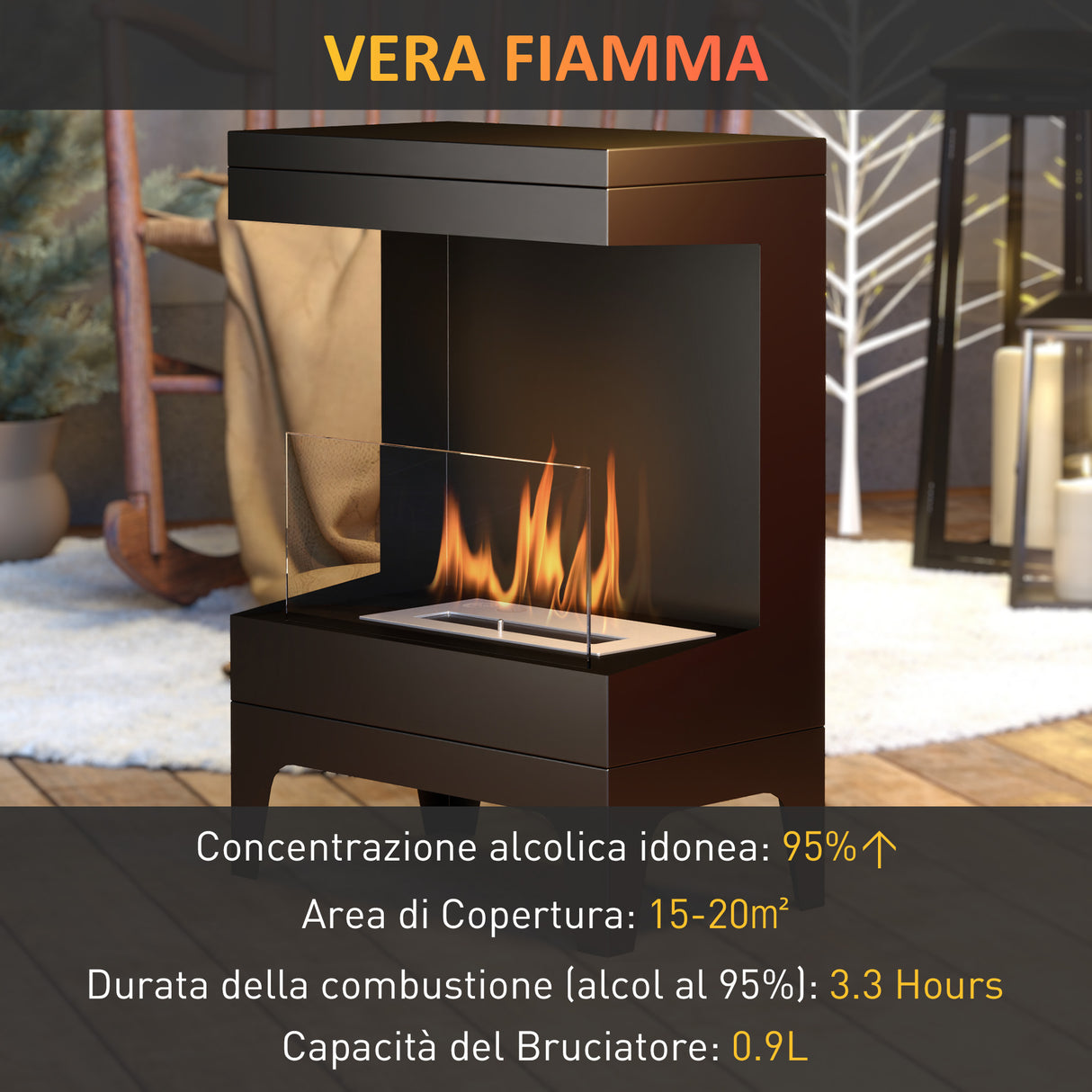 easycomfort easycomfort camino a bioetanolo autoportante con bruciatore da 0 9l e durata 3 3 ore 38x22x54 cm nero