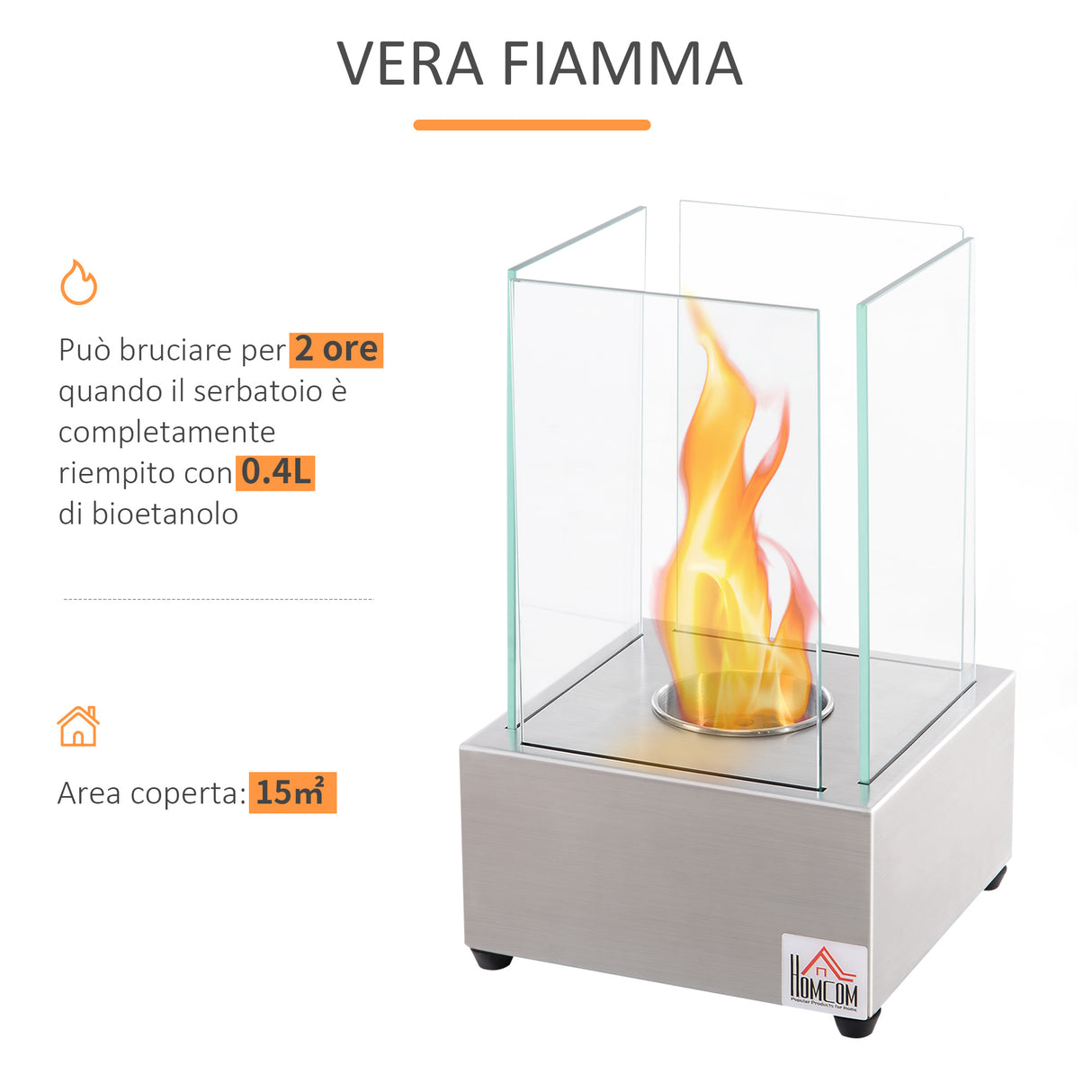 easycomfort easycomfort camino a bioetanolo da tavolo con bruciatore da 0 4l biocamino in acciaio e vetro per interni ed esterni 20x20x33cm argento