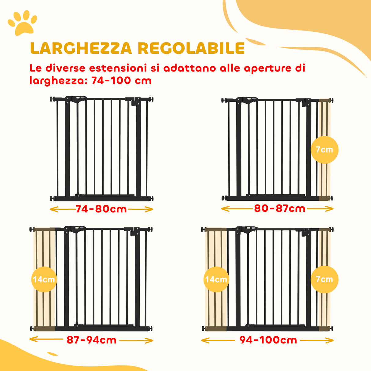 easycomfort easycomfort cancellino per cani a 2 estensioni con larghezza regolabile fino a 100 cm e chiusura automatica nero