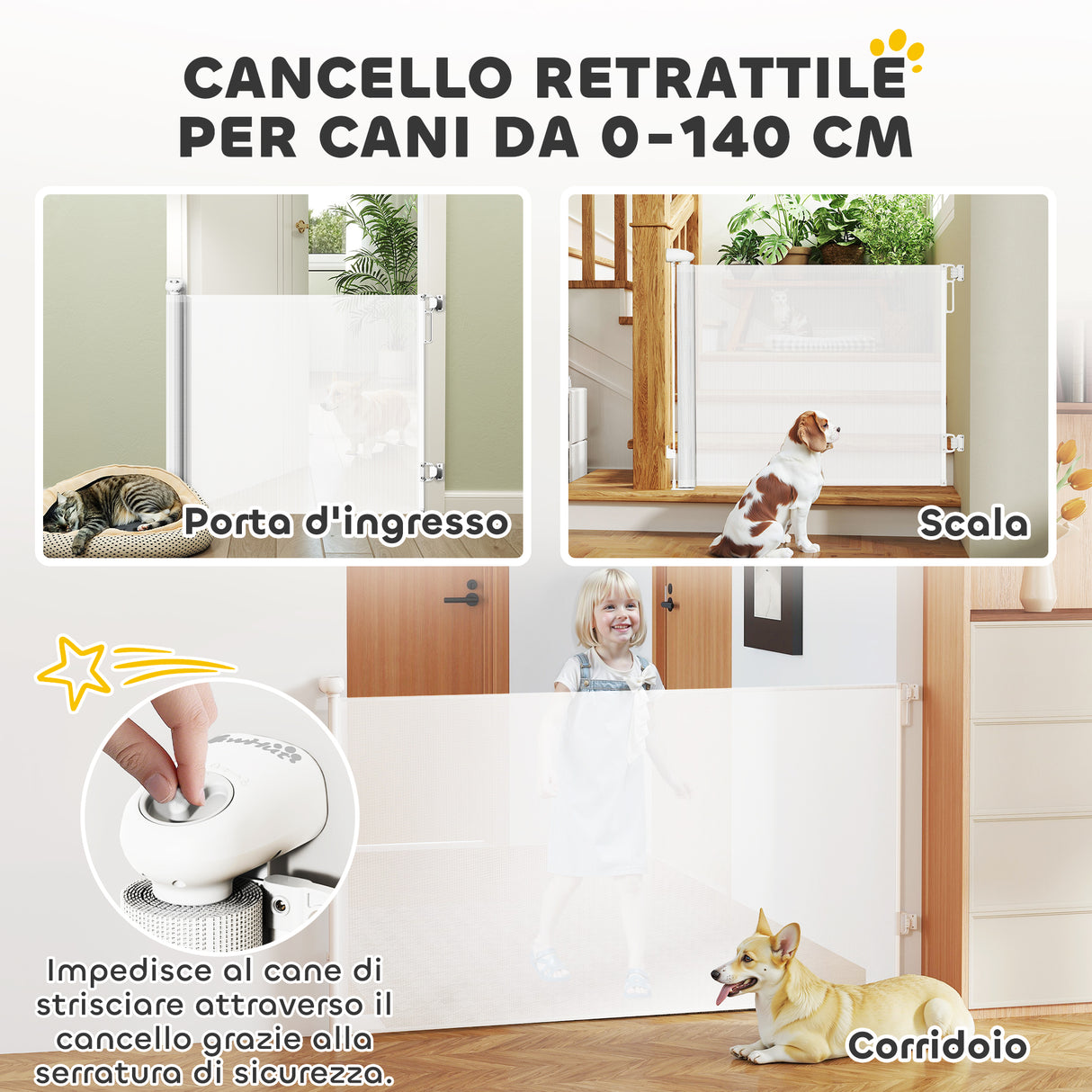 easycomfort easycomfort cancellino per cani piccoli estensibile 0 140x86 5 cm e retrattile con blocco automatico bianco