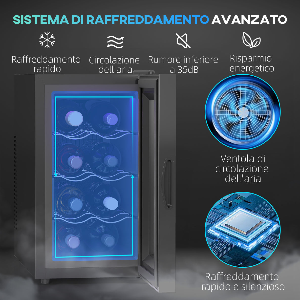 easycomfort easycomfort cantinetta vino refrigerata per 8 bottiglie capacita 21l display touch e ripiani regolabili nero