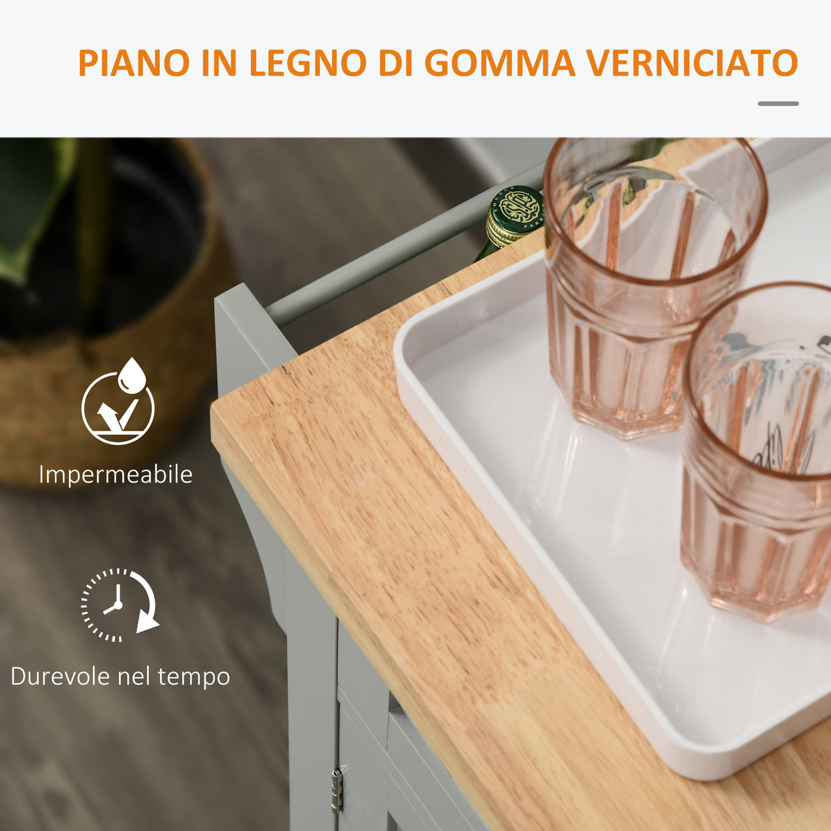 easycomfort easycomfort carrello da cucina con 2 cassetti e 2 armadietti piano in legno portaspezie e porta canovacci grigio