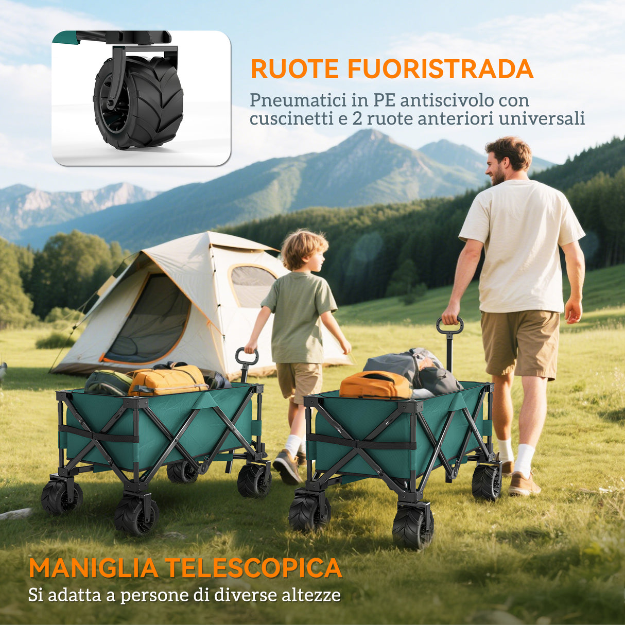 easycomfort easycomfort carrello da giardino carico max 70kg con maniglia telescopica in metallo e tessuto oxford 108x55 cm verde