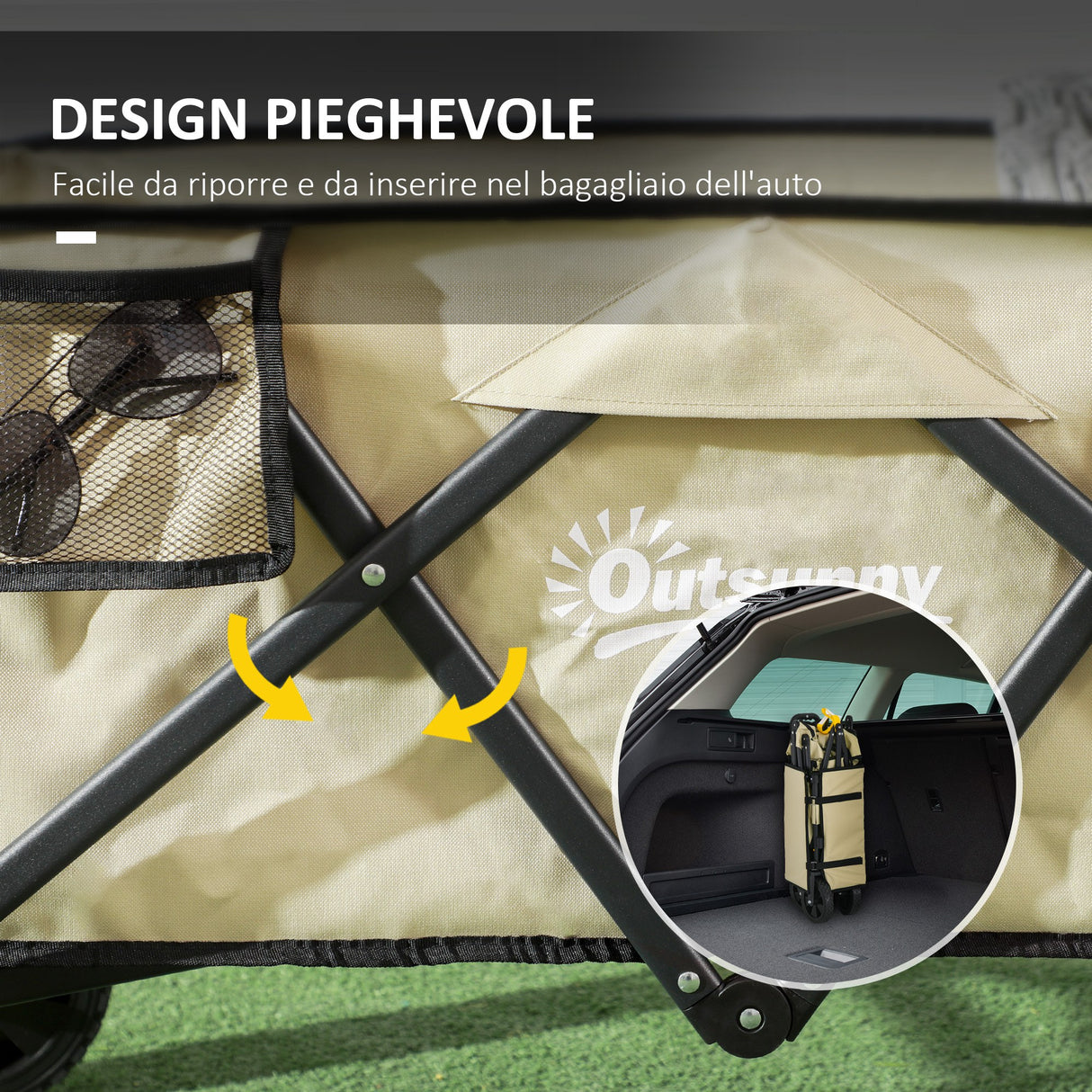 easycomfort easycomfort carrello da giardino pieghevole da 78l in acciaio tessuto oxford e plastica 105x52x70 110 cm color kaki