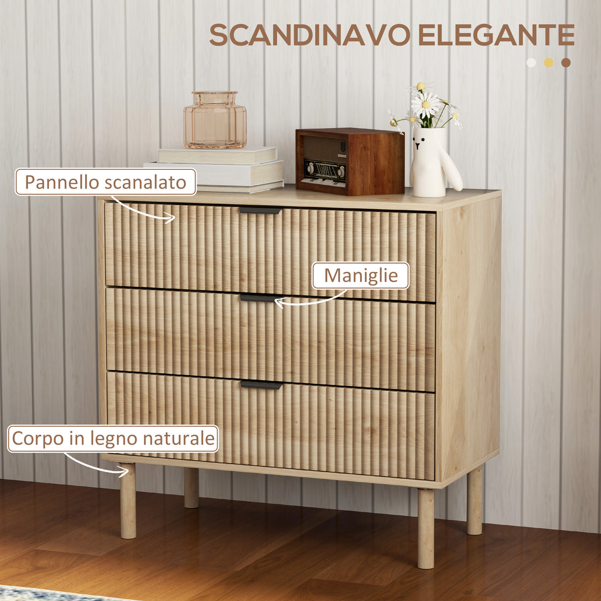 easycomfort easycomfort cassettiera 3 cassetti in legno per camera e ingresso stile nordico 80x40x77 5 cm rovere