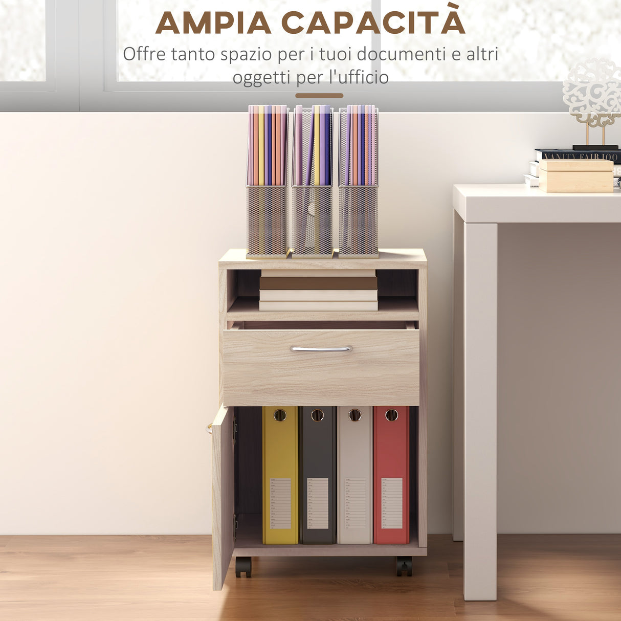 easycomfort easycomfort cassettiera da ufficio portadocumenti con ripiano aperto e 2 cassetti in legno e metallo 40x35x60 cm rovere