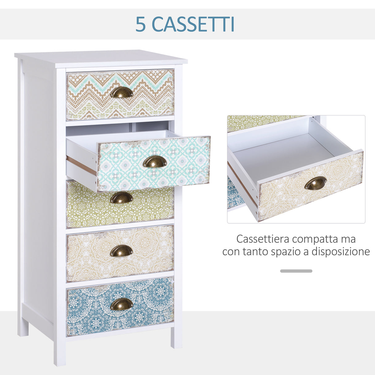 easycomfort easycomfort cassettiera mobiletto vintage con 5 cassetti stile shabby bagno ingresso camera 46 34 97 5cm bianco