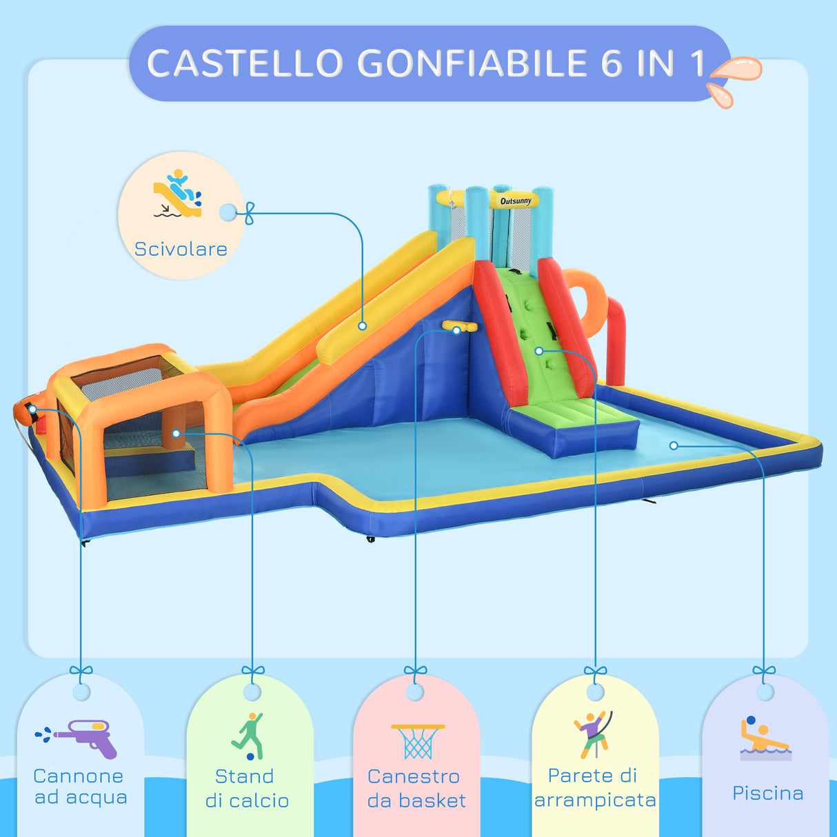 easycomfort easycomfort castello gonfiabile per bambini 3 8 anni con scivolo parete porta e canestro in tessuto oxford 590x460x220 cm