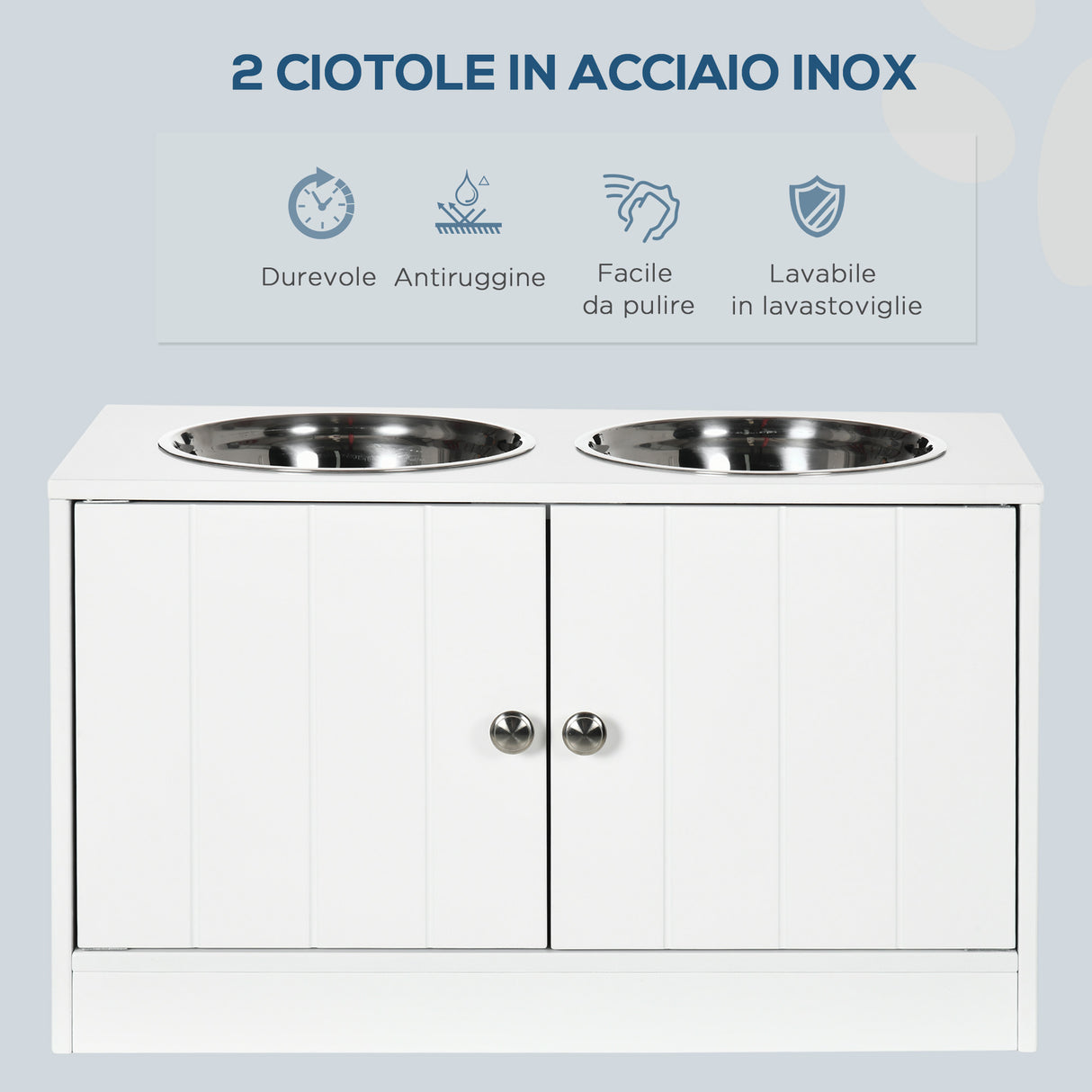 easycomfort easycomfort ciotole per cani rialzate con armadietto da 44l e 2 ciotole in acciaio 60x30x35 5cm bianco