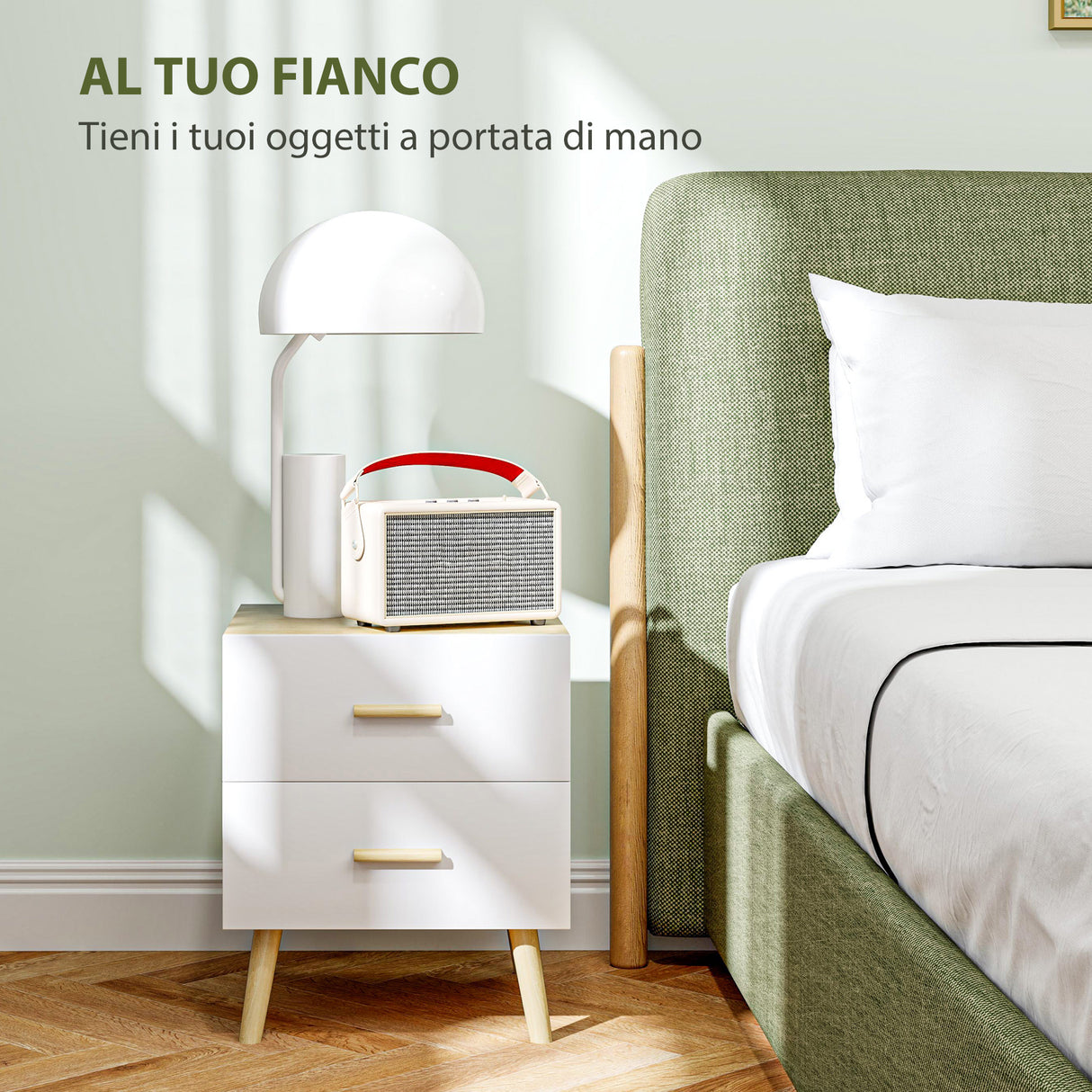 easycomfort easycomfort comodino con 2 cassetti in legno in stile scandinavo 40x40x50 cm rovere