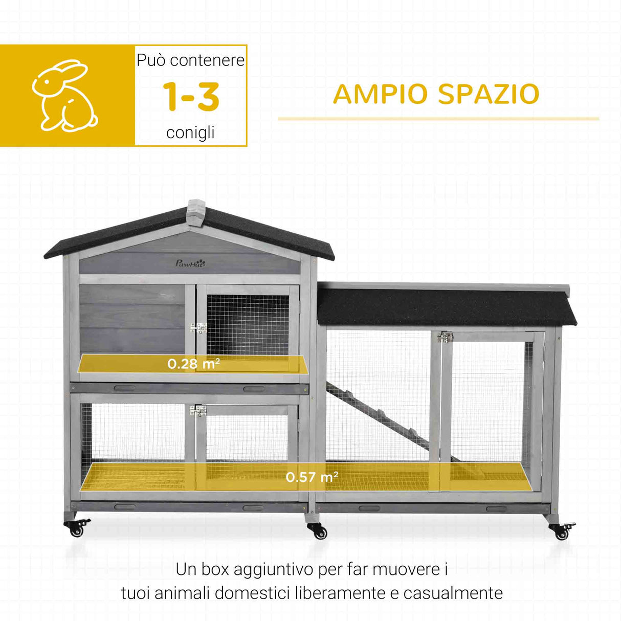 easycomfort easycomfort conigliera a 2 livelli con rete protettiva e rotelle in legno e metallo 157 4x53x99 5 cm grigio