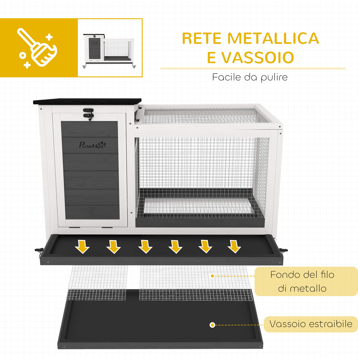 easycomfort easycomfort conigliera da esterno a rotelle con vassoio estraibile in legno di abete e acciaio 91x51x66 cm multicolore