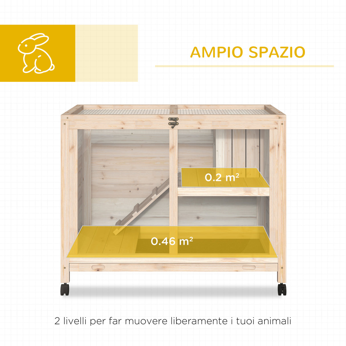 easycomfort easycomfort conigliera in legno a 2 piani con casetta rampa e vassoio estraibile 91 5x53 3x73cm