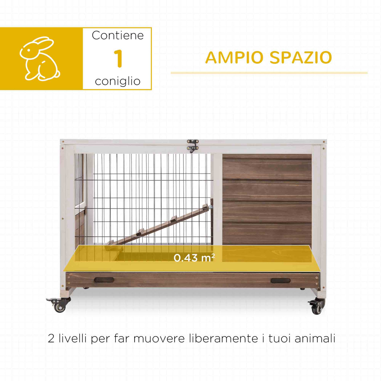 easycomfort easycomfort conigliera in legno con 4 ruote casetta per conigli e rampa 90x53x59cm marrone