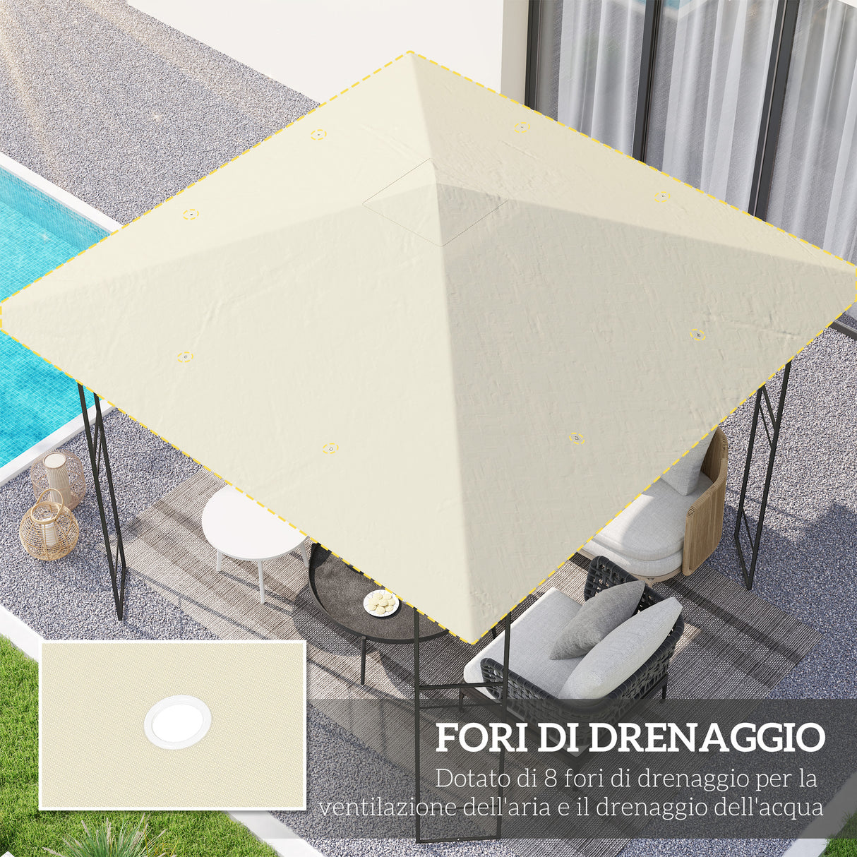 easycomfort easycomfort copertura per gazebo 3x3 m da giardino con 8 fori di drenaggio in tessuto oxford 600d bianco crema