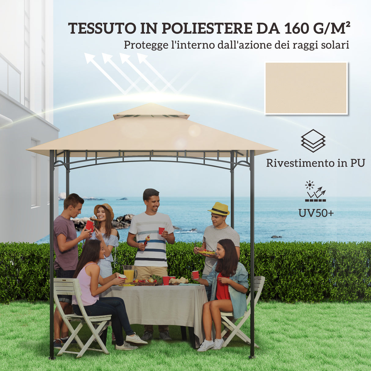 easycomfort easycomfort copertura per gazebo da giardino per barbecue 1 52x2 44 m a 2 livelli in poliestere 160gsm beige