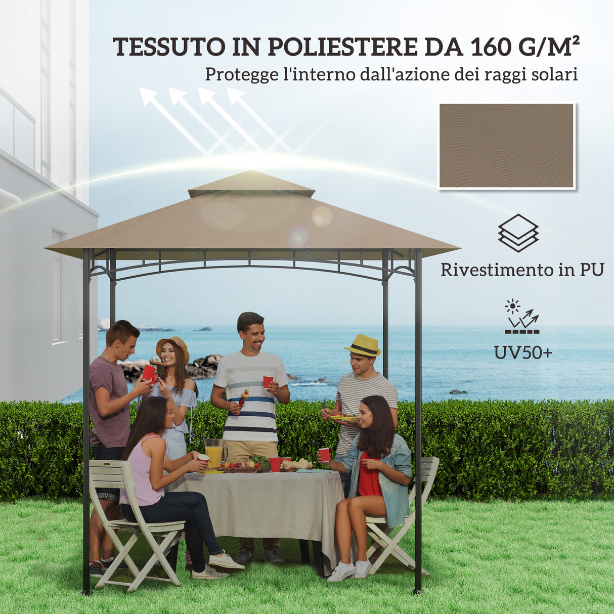 easycomfort easycomfort copertura per gazebo da giardino per barbecue 1 52x2 44 m a 2 livelli in poliestere 160gsm cachi