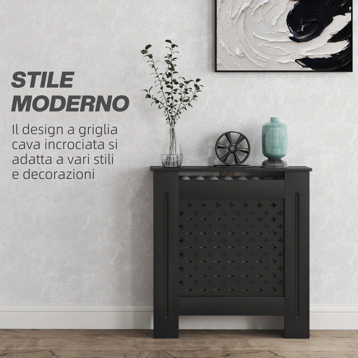 easycomfort easycomfort copritermosifoni in legno mdf traforato a croce con ripiano e fissaggio a muro 78x19x82 cm nero