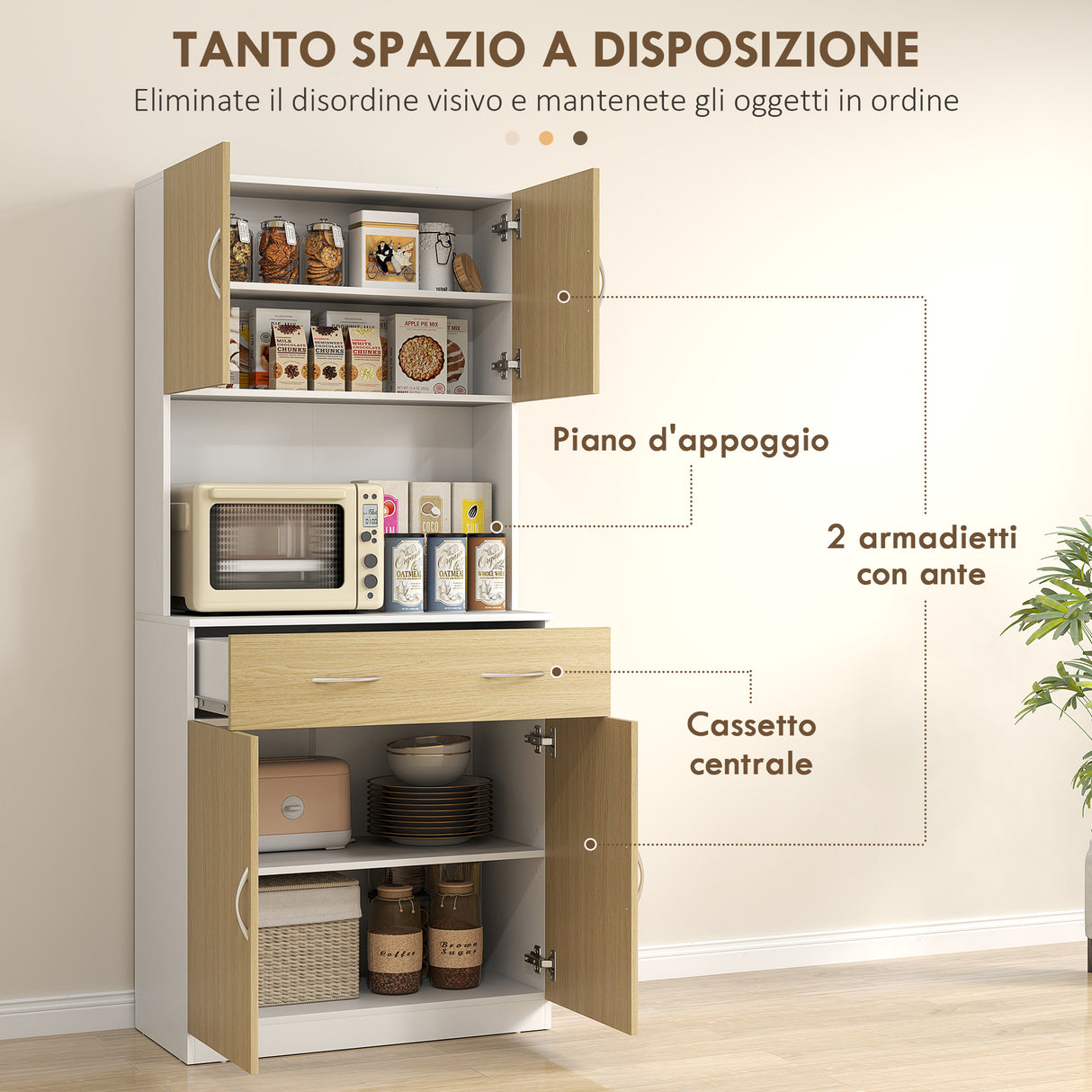 easycomfort easycomfort credenza cucina con armadietti a 2 ante e cassetto 80x40x180cm colore legno