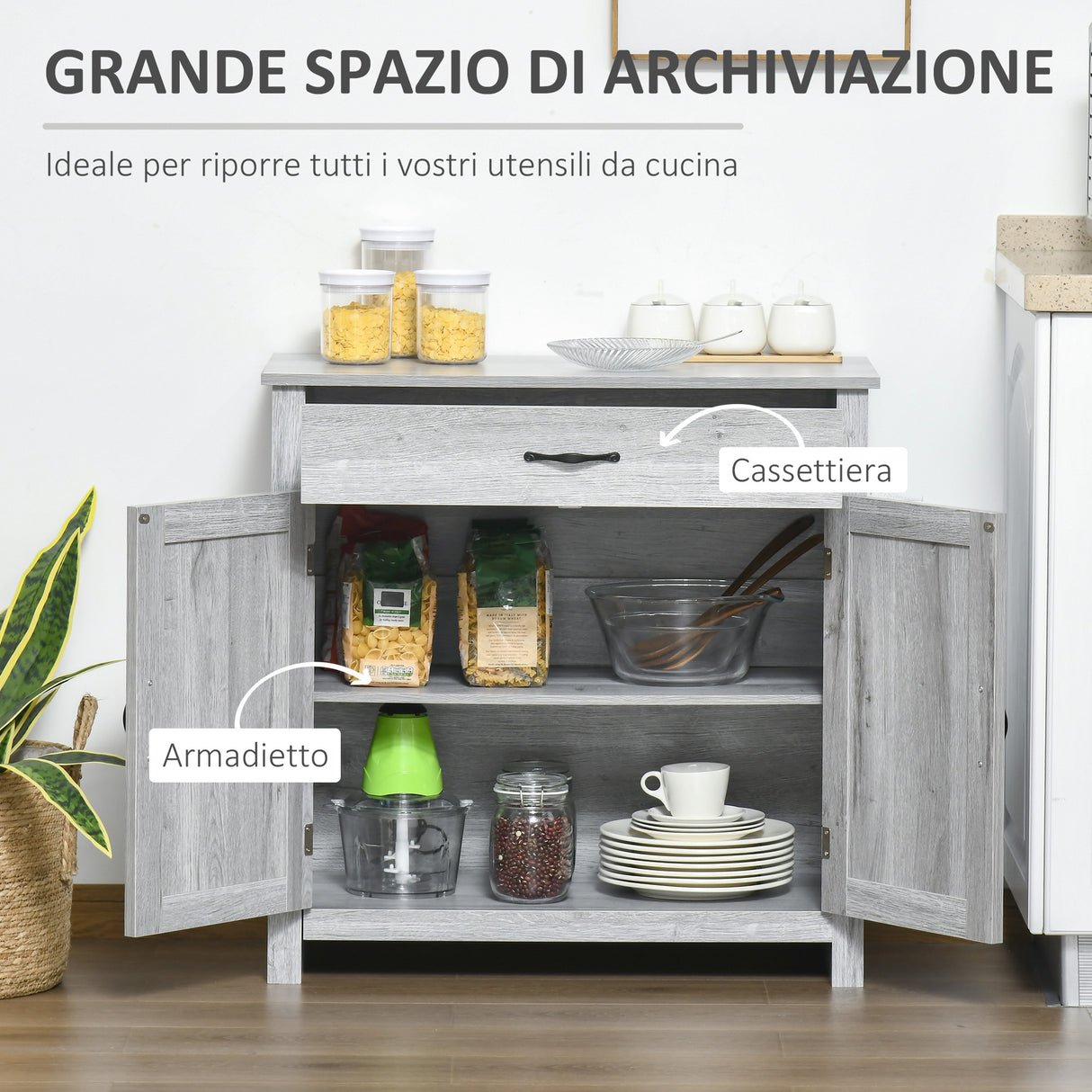 easycomfort easycomfort credenza cucina country con armadietto a 2 ante e cassetto 80x39 7x80cm grigio