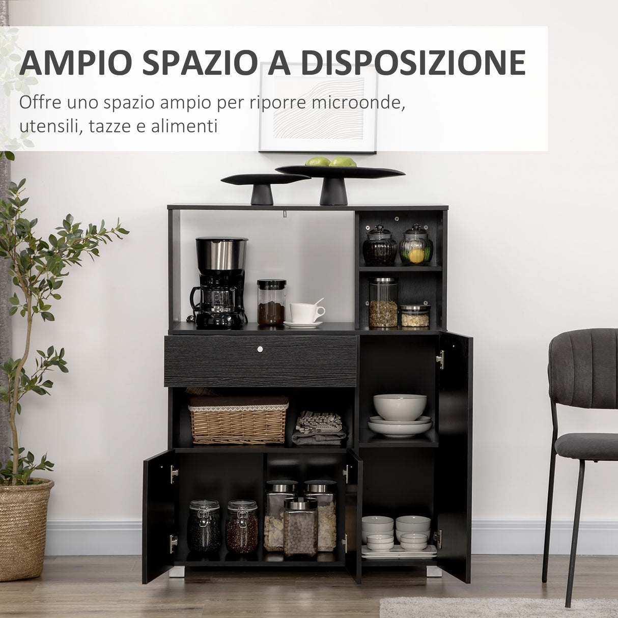 easycomfort easycomfort credenza da cucina in legno per microonde con armadietti mensole e cassetto 90x40x120 cm nero