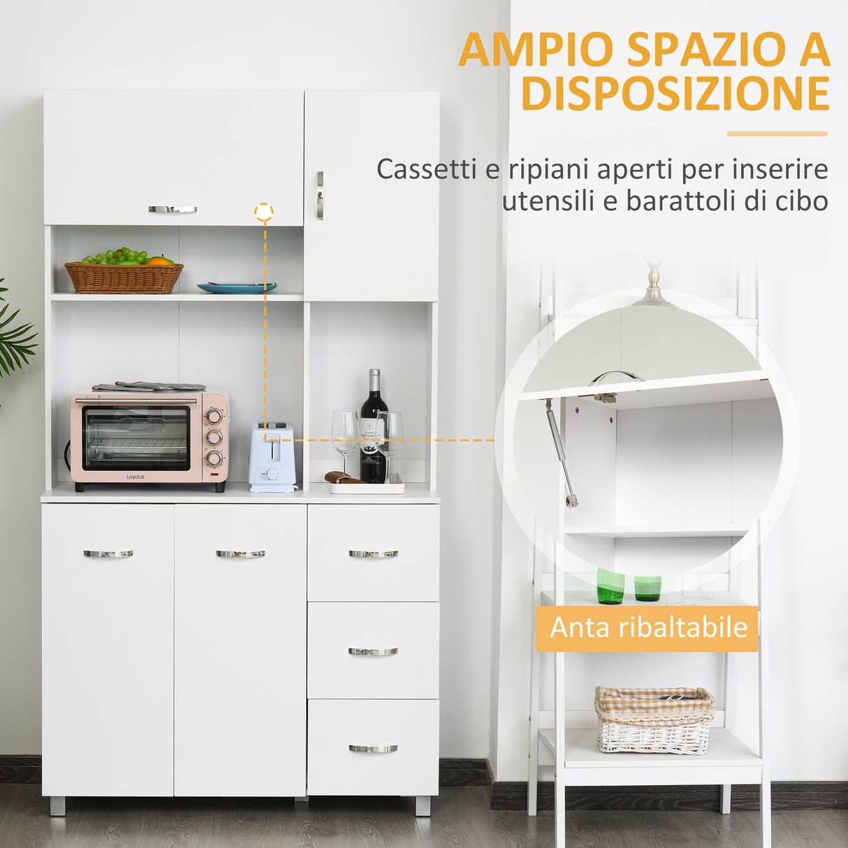 easycomfort easycomfort credenza da cucina moderna con cassetti armadietti e ripiani aperti 100x39 5x183 5cm bianco