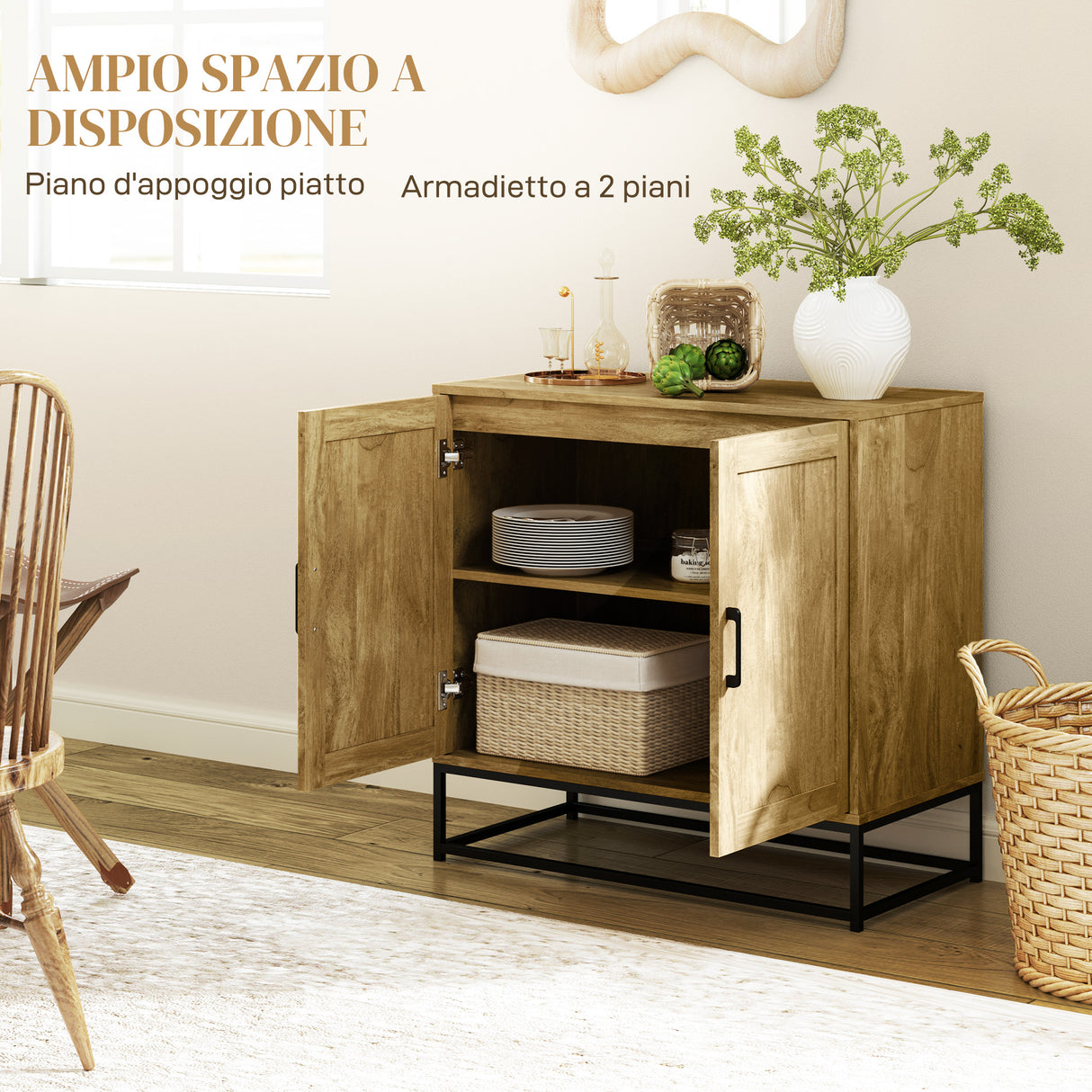 easycomfort easycomfort credenza da soggiorno a 2 livelli con ripiano regolabile in legno e acciaio 80x40x78 cm marrone e nero