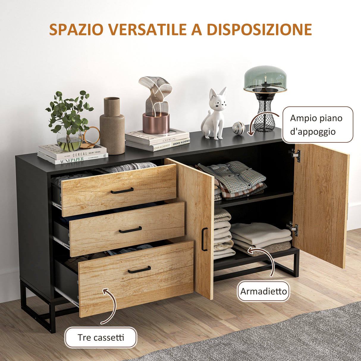 easycomfort easycomfort credenza moderna con 3 cassetti e un armadietto cucina 2 ante soft close con ripiano regolabile