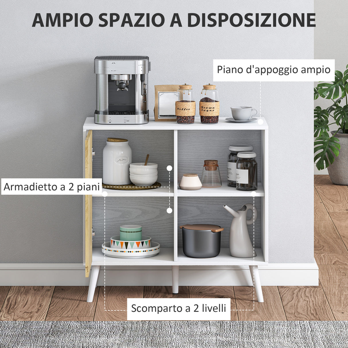 easycomfort easycomfort credenza moderna con armadietto e vano portaoggetti in legno 80x39x76 cm bianco