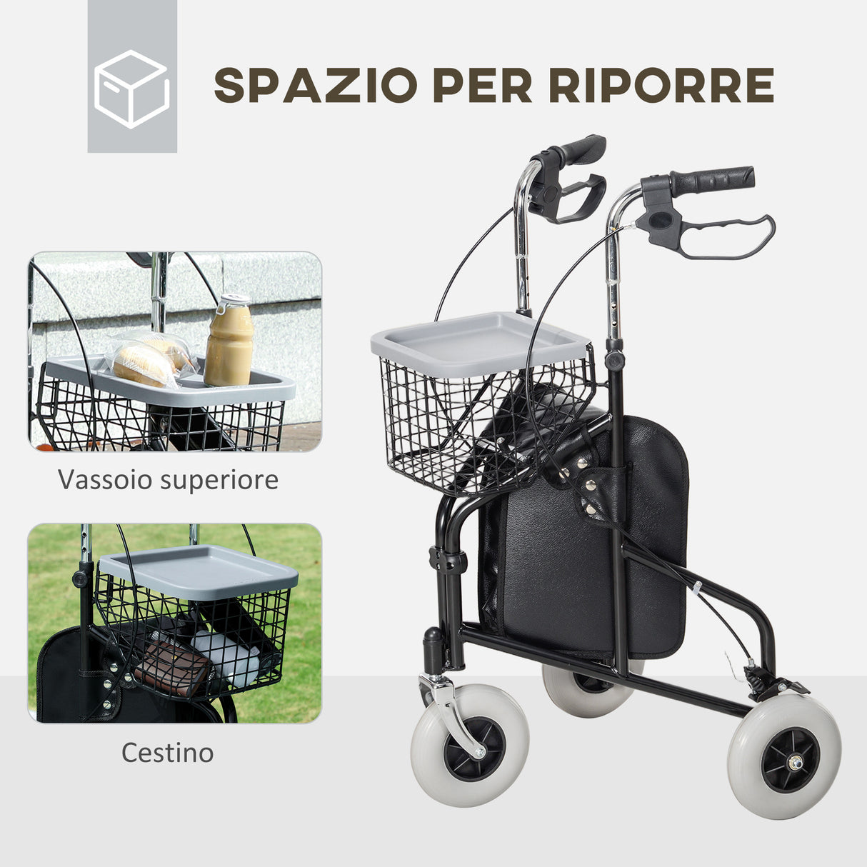 easycomfort easycomfort deambulatore per anziani e disabili ad altezza regolabile con cestino e vassoio 60x62x84 100 5 cm nero