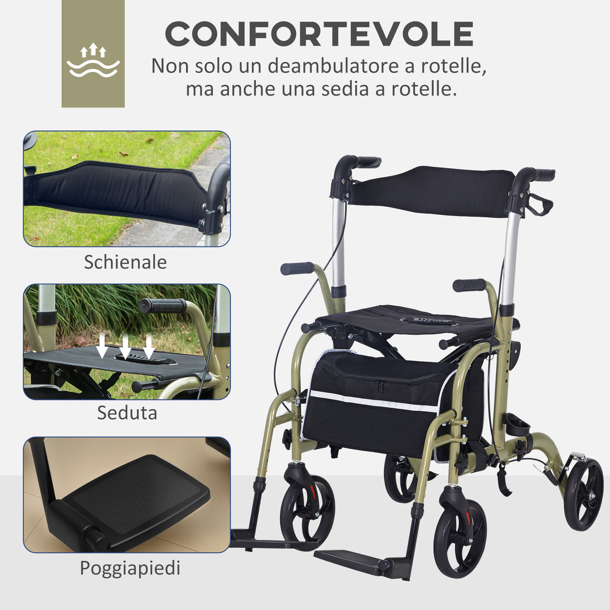 easycomfort easycomfort deambulatore pieghevole con poggiapiedi e borsa in alluminio pp e poliestere 59x104x88 101 cm giallo e verde