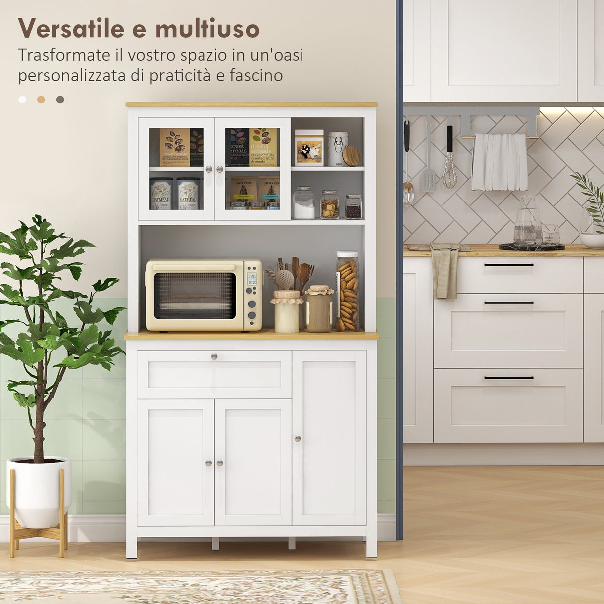 easycomfort easycomfort dispensa cucina con cassetti ripiani aperti e scaffali regolabili in legno 100x40x180 cm bianco