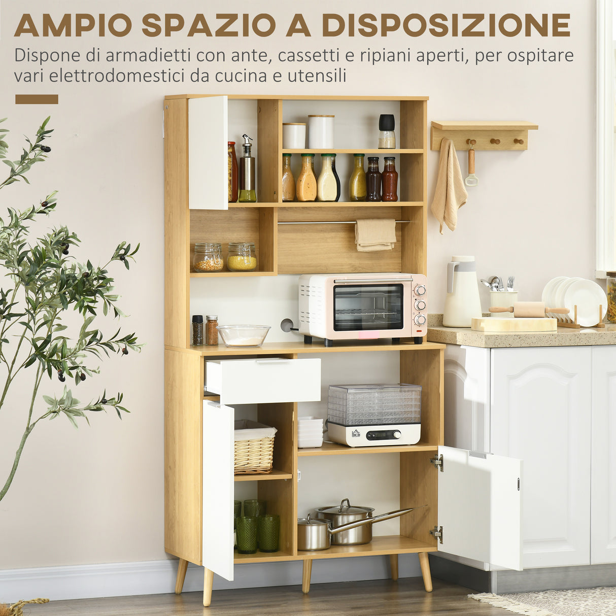 easycomfort easycomfort dispensa da cucina in truciolato con armadietti cassetti ripiani regolabili e appendino 93x40x180 cm