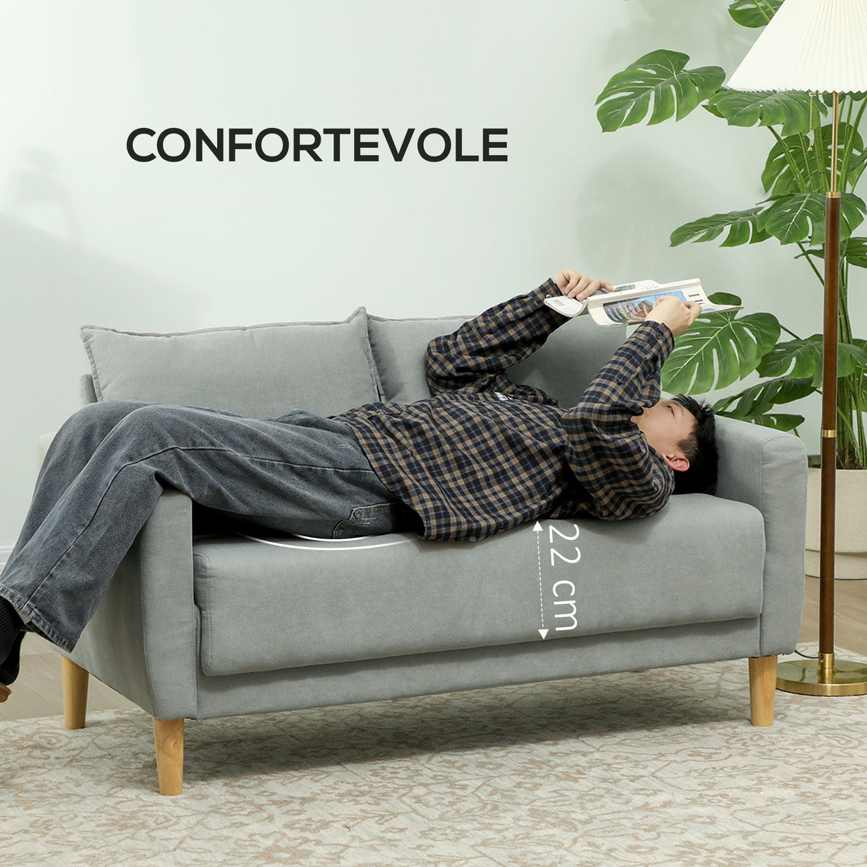 easycomfort easycomfort divanetto 2 posti vellutato con vano portaoggetti inferiore e cuscini 140x72x82 cm grigio