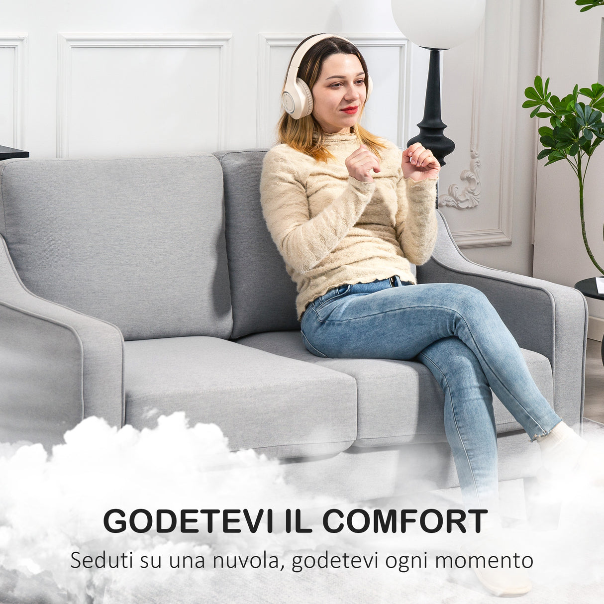 easycomfort easycomfort divano 2 posti moderno e salvaspazio in tessuto effetto lino 136x77x86 cm grigio chiaro