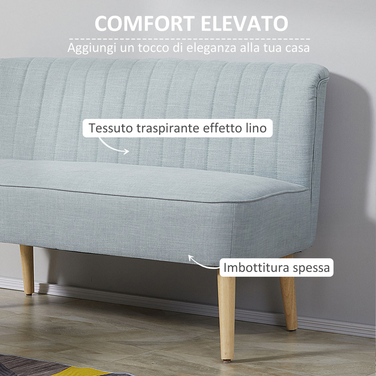 easycomfort easycomfort divano 2 posti moderno in tessuto senza braccioli con gambe in legno 117x56 5x77 cm celeste